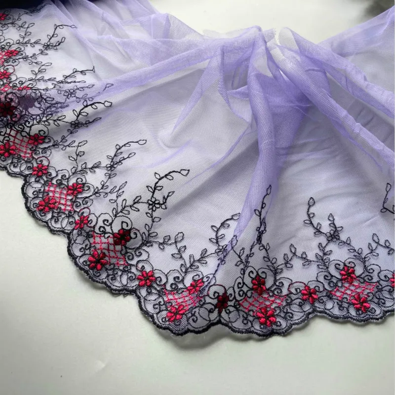 2 ярда/лот 25 см Цветочная сетка фиолетовая флуоресцентная вышивка