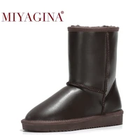 miyagina new fashion women snow boots 100 genuine leather women boots natural fur warm wool winter shoes free shipping