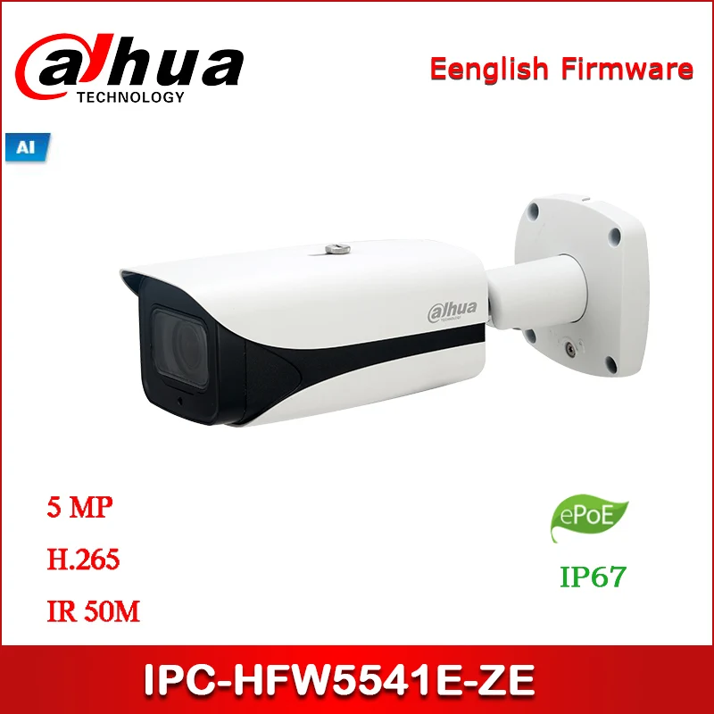 

IP-камера DAHUA DH-IPC-HFW5541E-ZE 5MP WDR IR Bullet AI, сетевая камера 2,7 мм-13,5 мм, Моторизованный объектив с ePOE