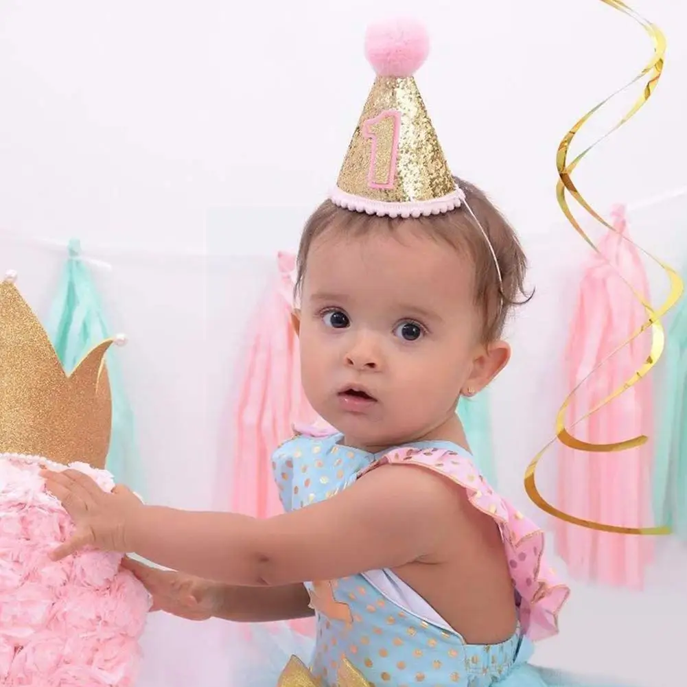 

1pcs Mini Party Hat Birthday Cap Boy And Girl First Birthday Blue Hat Decoration Flash Hat Pointed Birthday Party W3X6