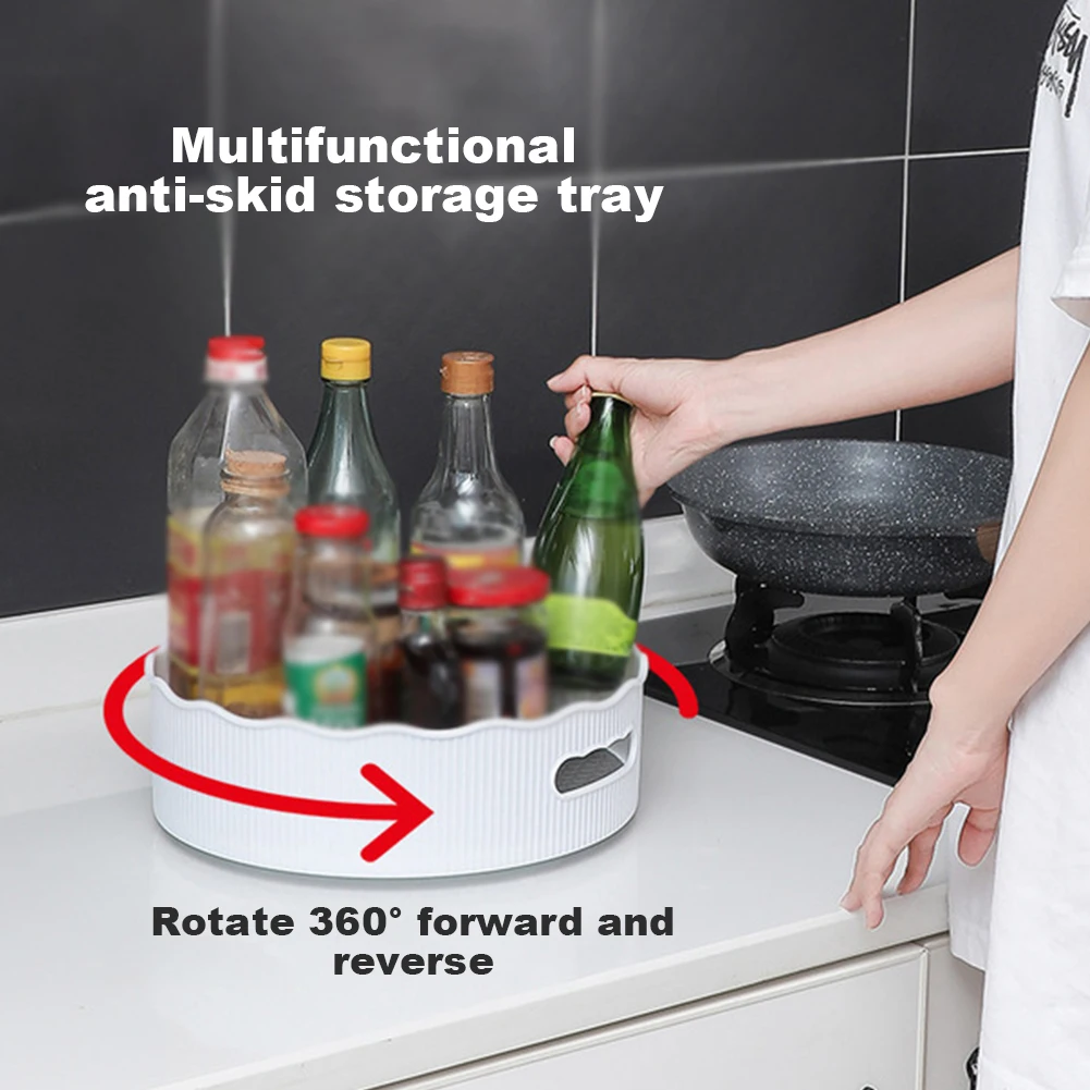 

Multifunctional Rotatable Spice Rack Fruit Tray Rack Non-Slip Turntable Seasoning Holder For Kitchen Storage Tray Pantry Cabinet