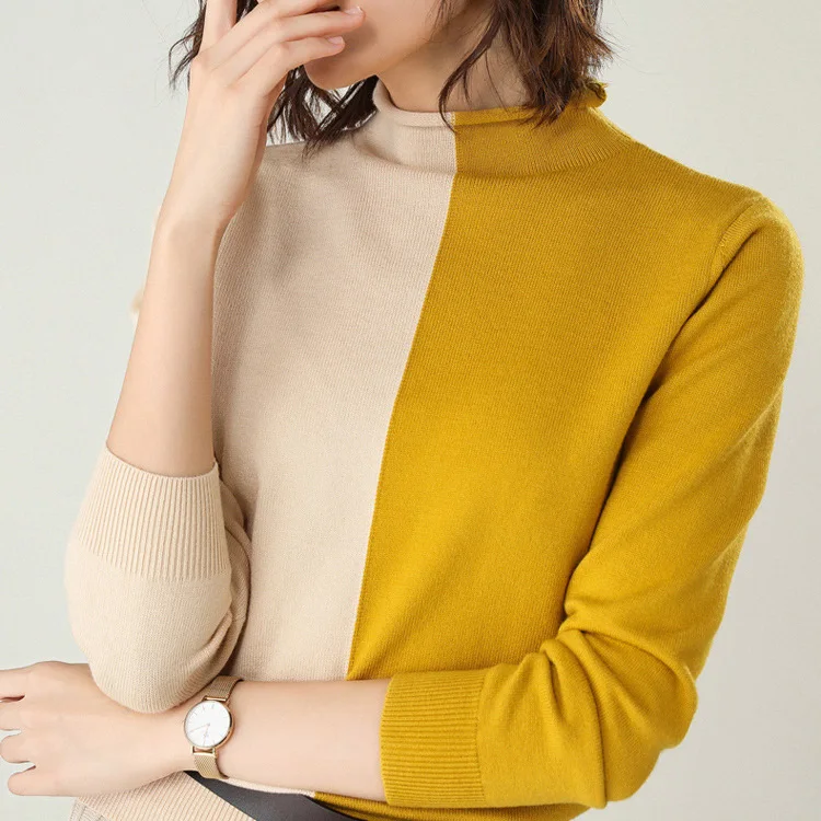Женский трикотажный свитер с воротником-стойкой и длинным рукавом | Женская