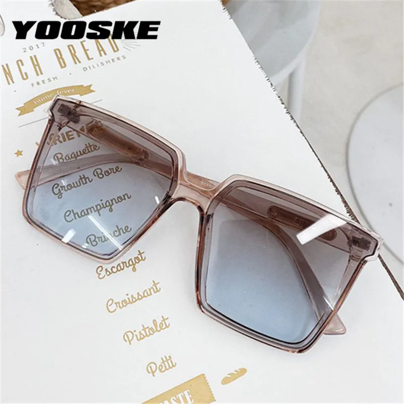 YOOSKE Vintage Brand Designer Square Oversized Sunglasses Women Men Transparent Gradient Sun Glasses Big Frame Eyewear UV400 | Аксессуары
