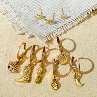 new golden punk flower moon star geometric stud earrings set for women heart boots pearl earring ear cuffs trendy jewelry gifts