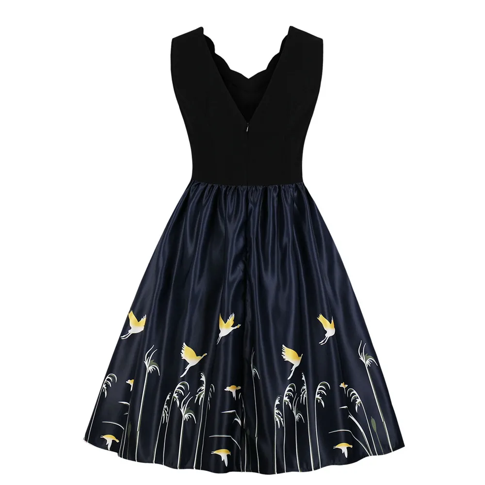 Женское платье миди большого размера модные платья с принтом птиц летняя одежда