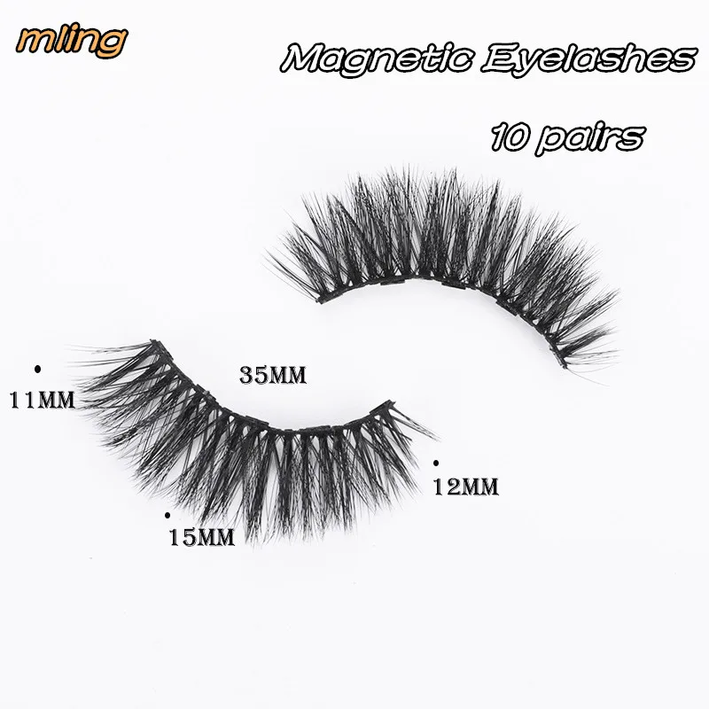 Pares de Cílios Magnéticos e Eyeliner Volume por Atacado Conjunto Natural Longo Cílios Magnético Falso Pinça Cils Falsos 10 no