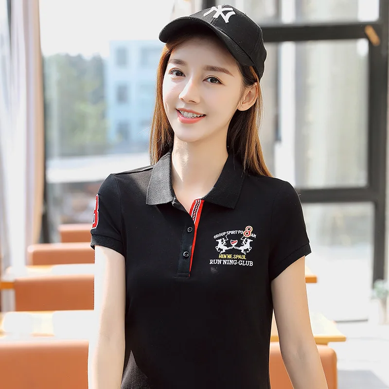 Женская рубашка поло с вышивкой лошадей повседневная женская коротким рукавом