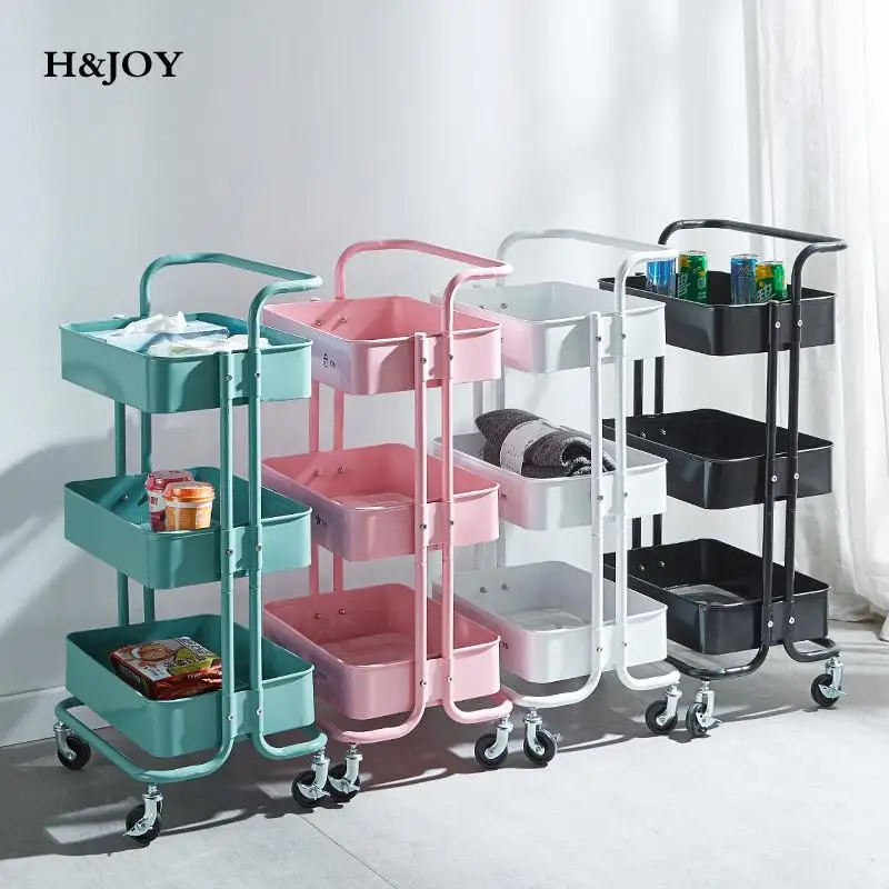 

Installation-free Cart Storage Shelf Suitable For Baby Storage Shelf Household Trolley Storage Shelf Three-layer Rack Shelves