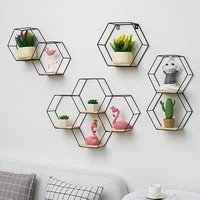 nordic style blackgold double hexagonal iron stand small pot wall holder wall shelf wall decoration storage holder for home