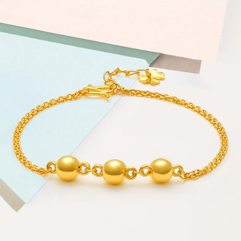Fashion 18K Gold Bracelet for Men Women Wedding Engagement Jewelry Ethnic Luxury Ball Chain Bracelet Not Fade Fine Jewelry Gifts