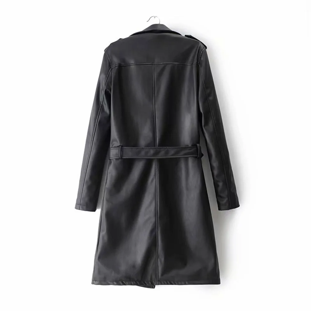 Осень зима женская новая молния тонкий пояс кожаная куртка пальто готическая