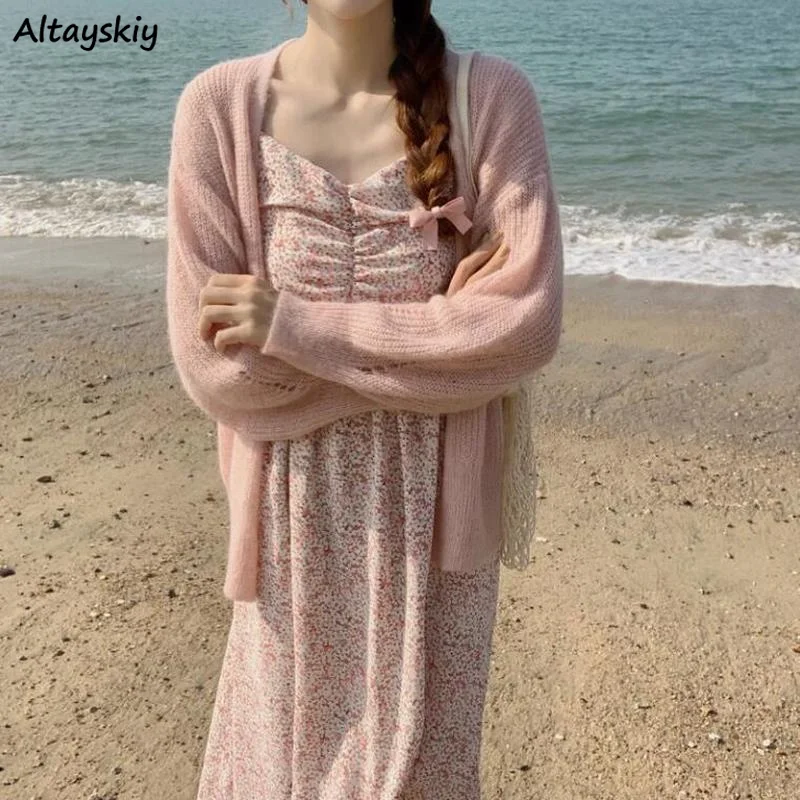 

Мохеровый кардиган, Женский однобортный свитер с V-образным вырезом, милый элегантный однотонный свободный Облегающий мягкий модный универ...