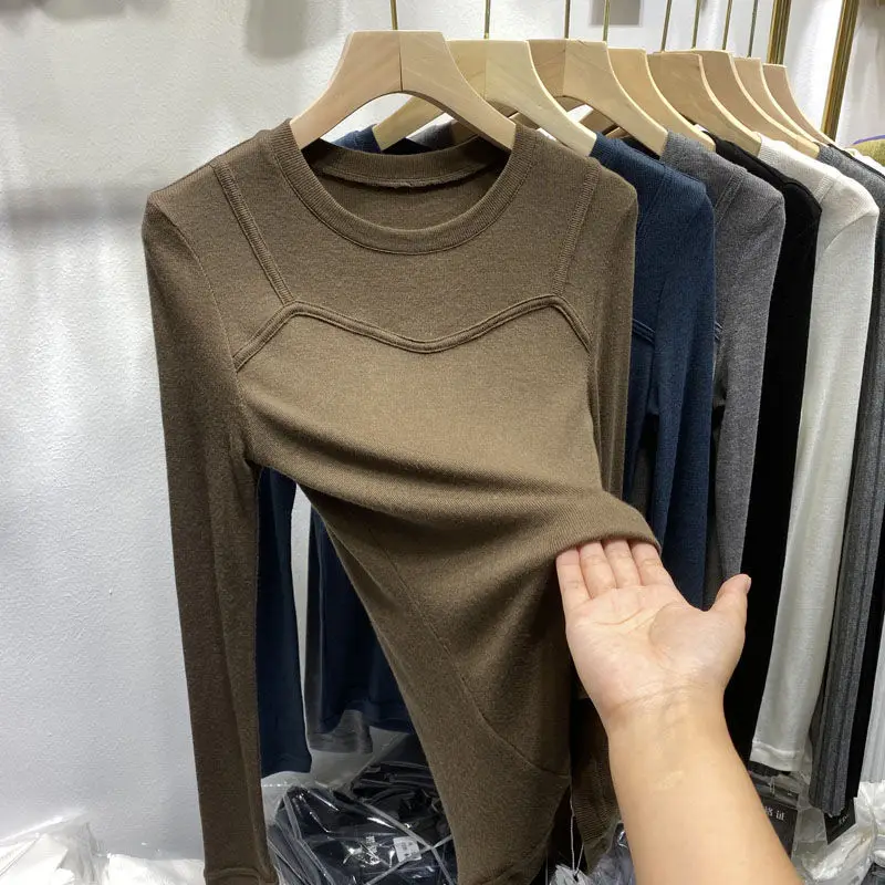 

T-Shirts Women Long Sleeve Knitted Solid Slim Spring Korean Style All-match Ins Fashion Chic Casual Female Tops Popular Elegant