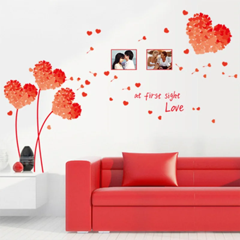 

Love Grass Leaf Wall Stickers Red Love Heart Photo Frame Bedroom Living Room Wall Decor Decals