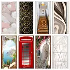 ПВХ клейкие обои на дверь Геометрическая фигурка лестница пейзаж постер дверь наклейка кухня спальня настенная наклейка для дома