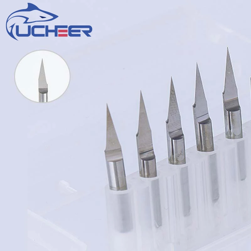 UCHEER 10 шт. 3,175 мм фрезерный станок с ЧПУ Бит Tip0.1-0,8 10 °-60 ° гравировальные биты твердосплавные станки аксессуары инструменты Концевая фреза
