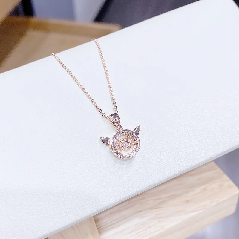 

BOTU Creative Zircon Wing Pendants Necklace for Women Golden Angel Pendant Exquisite Femme Micro Inlay Bijoux