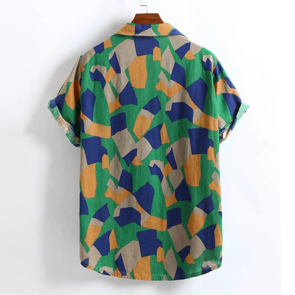 Рубашка мужская с гавайским рисунком хлопковая блузка карманами уличная одежда |