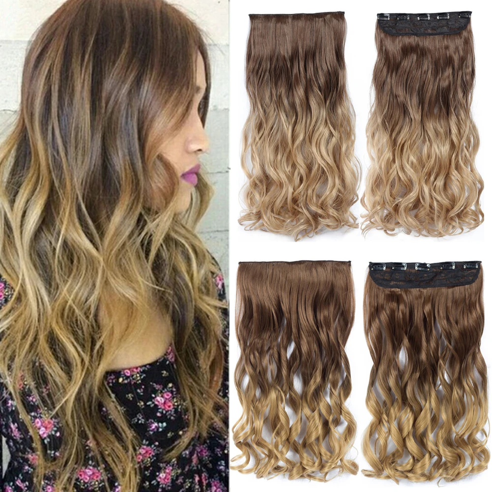 

Длинные волнистые накладные волосы на 5 заколках, термостойкие синтетические волосы с эффектом омбре, черные, красные, женские натуральные ...