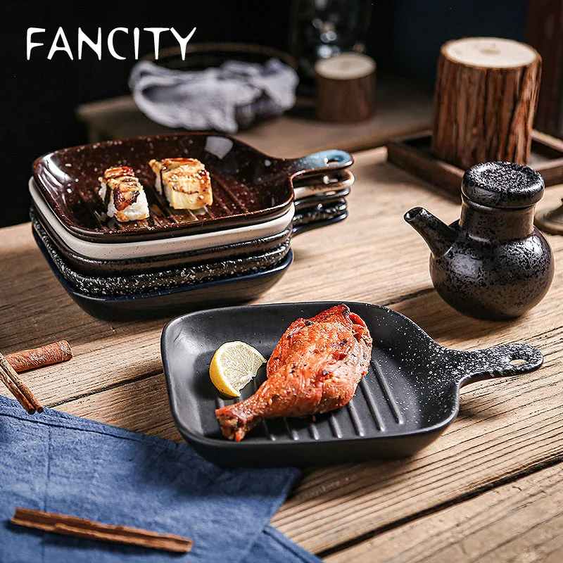 

Винтажная Квадратная тарелка FANCITY с ручкой, тарелка с ручкой, керамический противень для выпечки, тарелка для духовки, тарелка для запеченно...