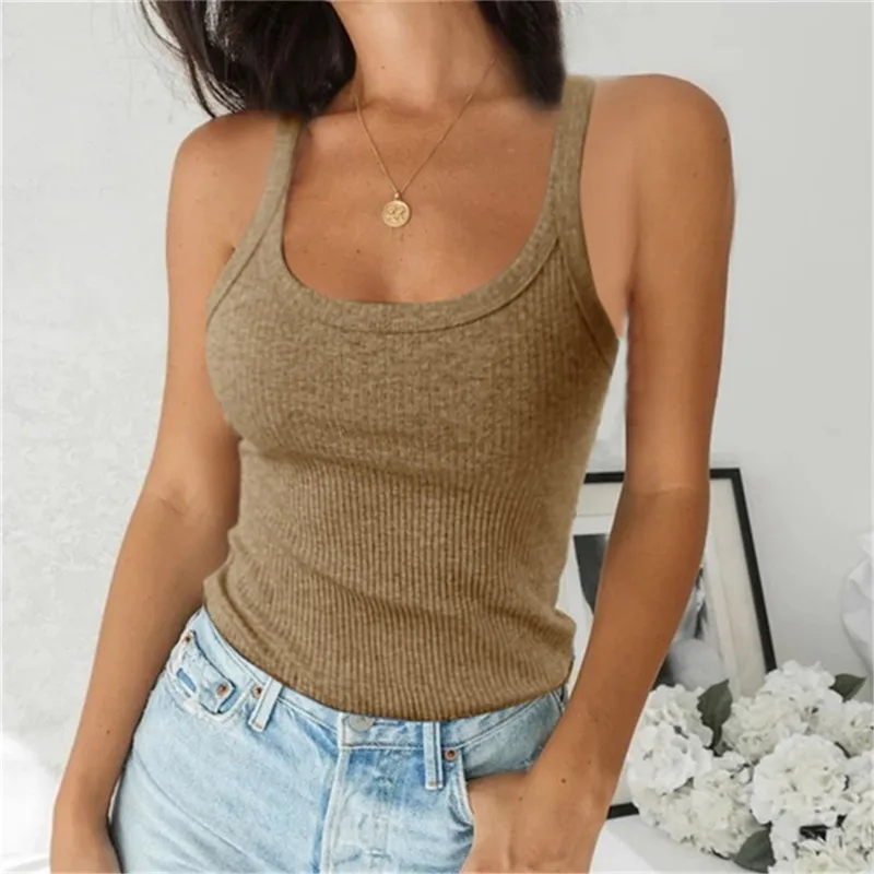 

Women Solid Round Neck Ribbed Tank Top Camisole Women Summer Basic Elastic Tank Top O Neck Solid Tank Top Plus Size