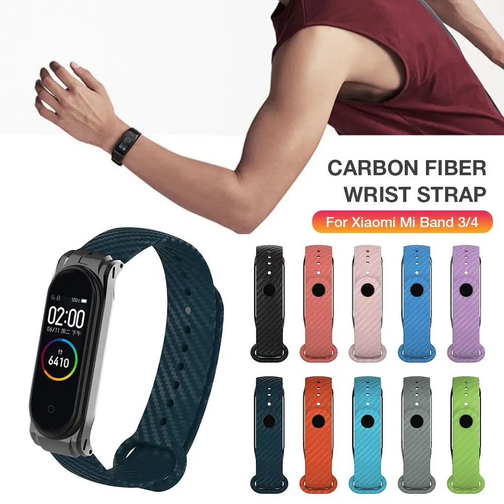 Металлический корпус + узор из углеродного волокна ТПУ для Xiaomi Mi Band 4 3 Модный