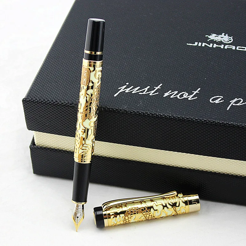 

JINHAO 5000 WHITE AND GOLDEN MEDIUM NIB FOUNTAIN PEN DRAGON EMBOSSED