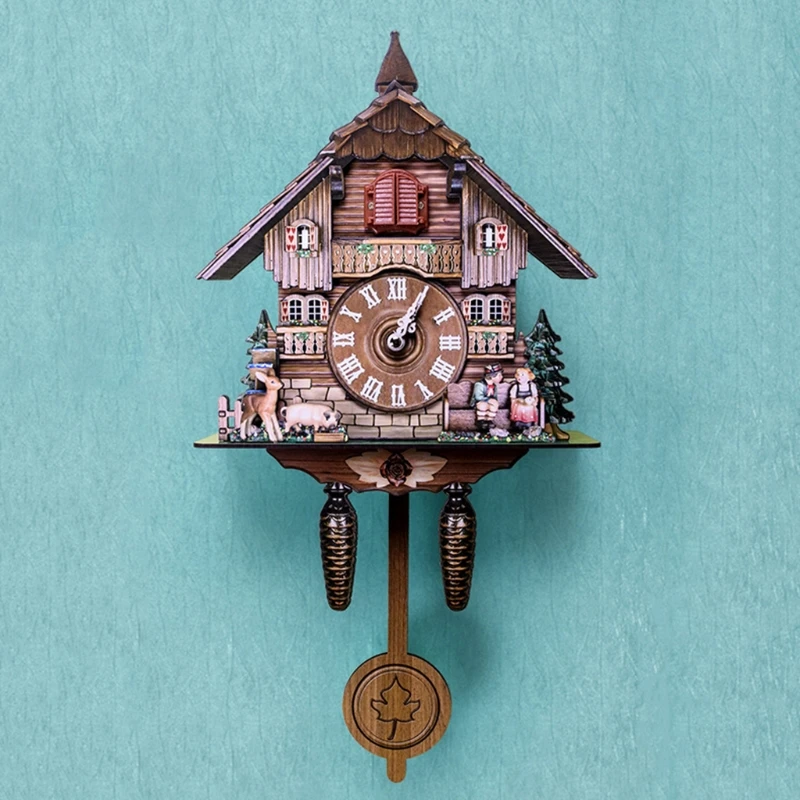 

Wooden Wall Clock Cuckoo Antique Pendulum Hanging Handcraft Swing Alarm Watch