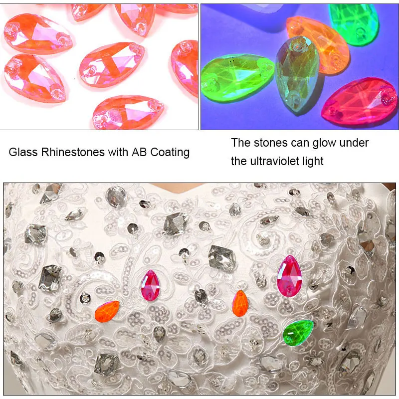Каплевидные кристаллы AB пришитые стразы s плоские стеклянные флуоресцентные