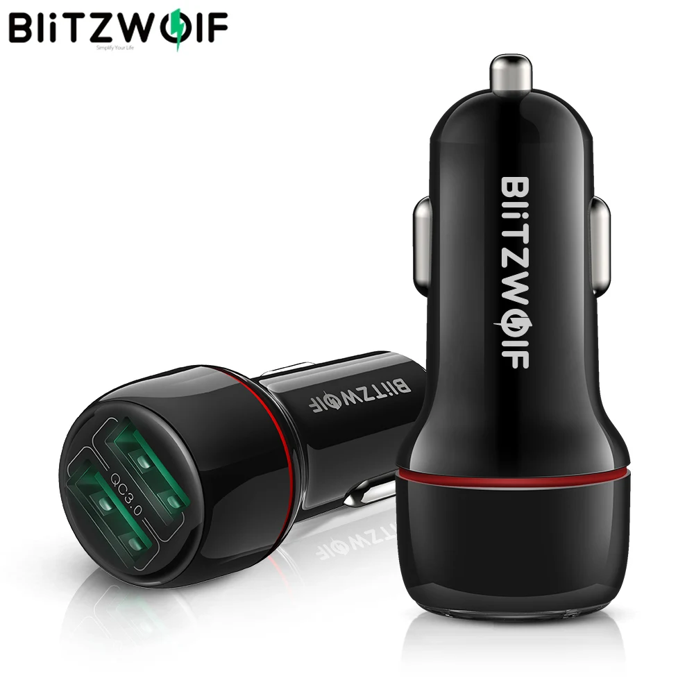 BlitzWolf 18 Вт двойной QC3.0 USB порт мини Быстрая зарядка автомобильное зарядное