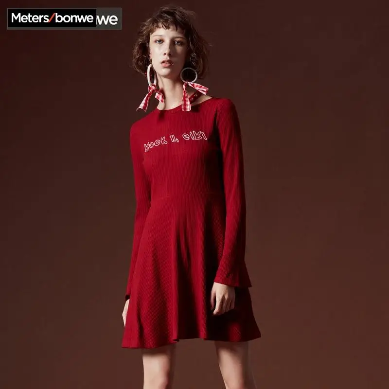 Брендовое женское платье Metersbonwe весеннее Новое пикантное шерстяное с принтом и