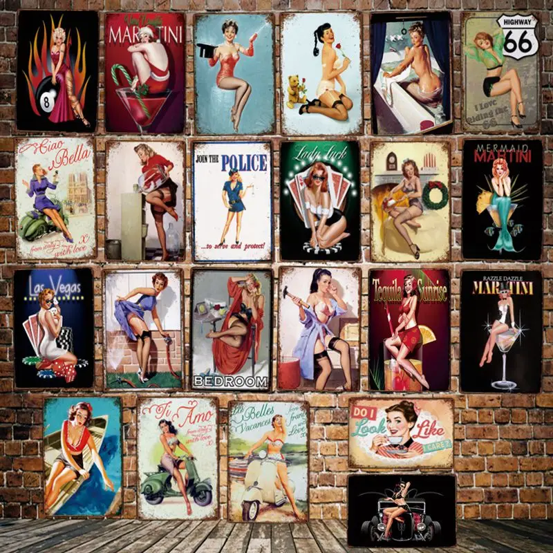 

[ DecorMan ] BEDROOM LADY LUCK MARTINI Motor Pin up Metal Paintings Bar PUB Decor LT-1981