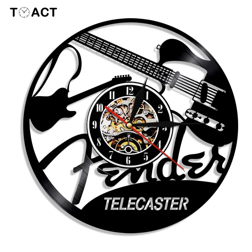 Настенные часы Telecaster виниловая запись светодиодный гитара рок ролл музыка
