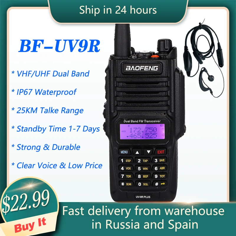 Baofeng UV 9R плюс IP67 Водонепроницаемый двухдиапазонный Карманный иди и болтай Walkie Talkie