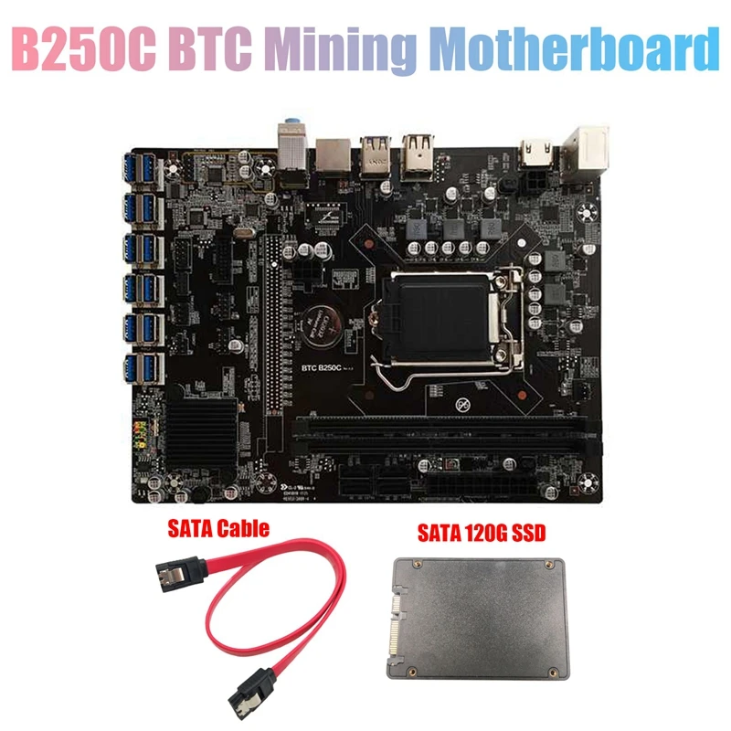 

Материнская плата для майнинга BTC B250C с кабелем SATA + 120G SSD 12xpcie на USB3.0 слот для карты LGA1151 поддерживает DDR4 для майнинга BTC