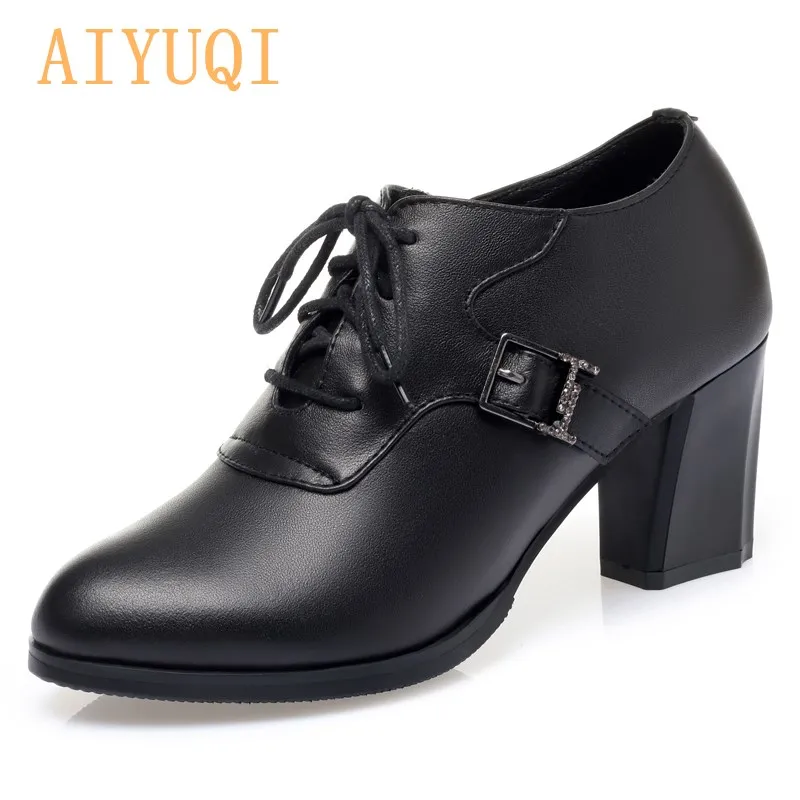Women Shoes High Heels 2021 New Spring Genuine Leather Business Formal Wear Ladies Shoes Lace-up Women Office Shoes bonjomarisa cow genuine leather thin high heels women shoes graceful mules pumps women shoes lace up office ladies shoes