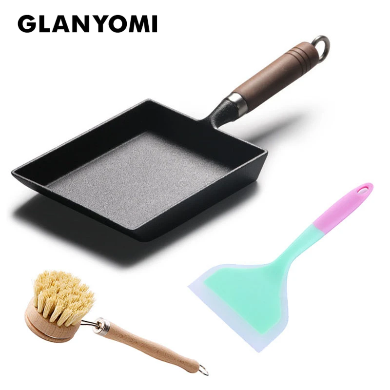 Чугунная сковорода 3 шт./компл. + силиконовая щетка из сизали/антипригарная