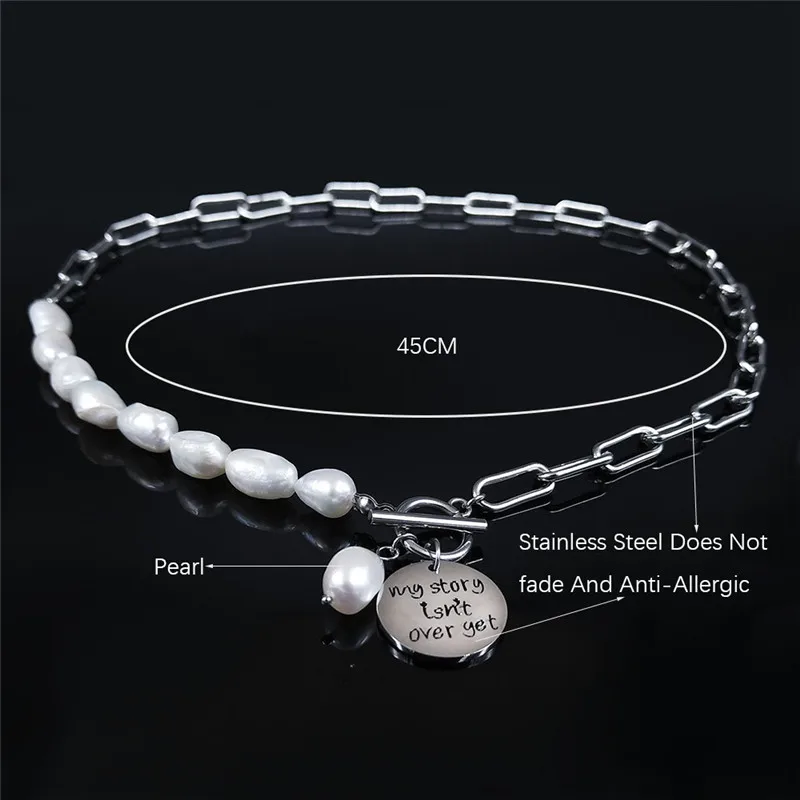

My Story is not Over Get Stainless Steel Freshwater Pearls Round Necklace Pendant Jewelry acero inoxidable joyeria N3708S01