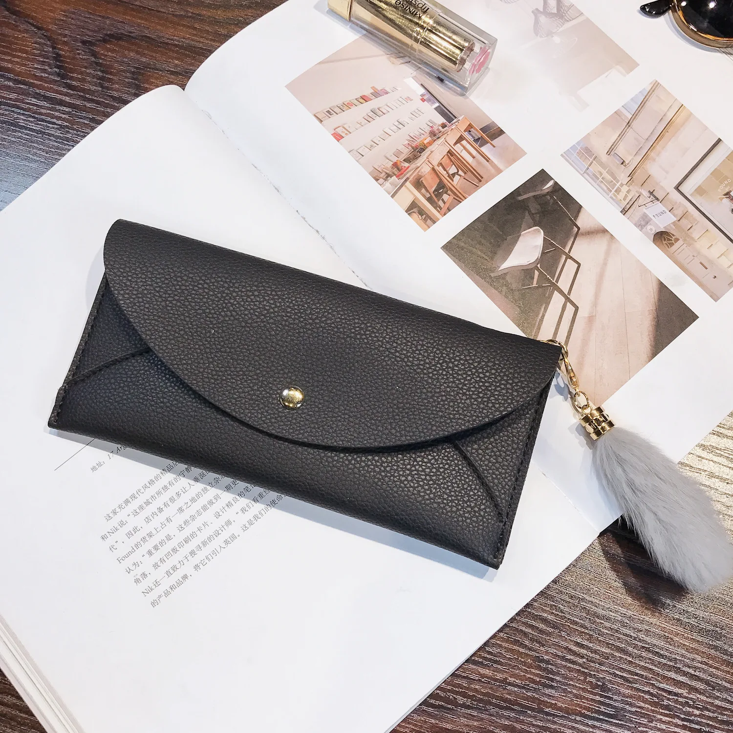 Женские Длинные кошельки из высококачественной кожи однотонные стандартные