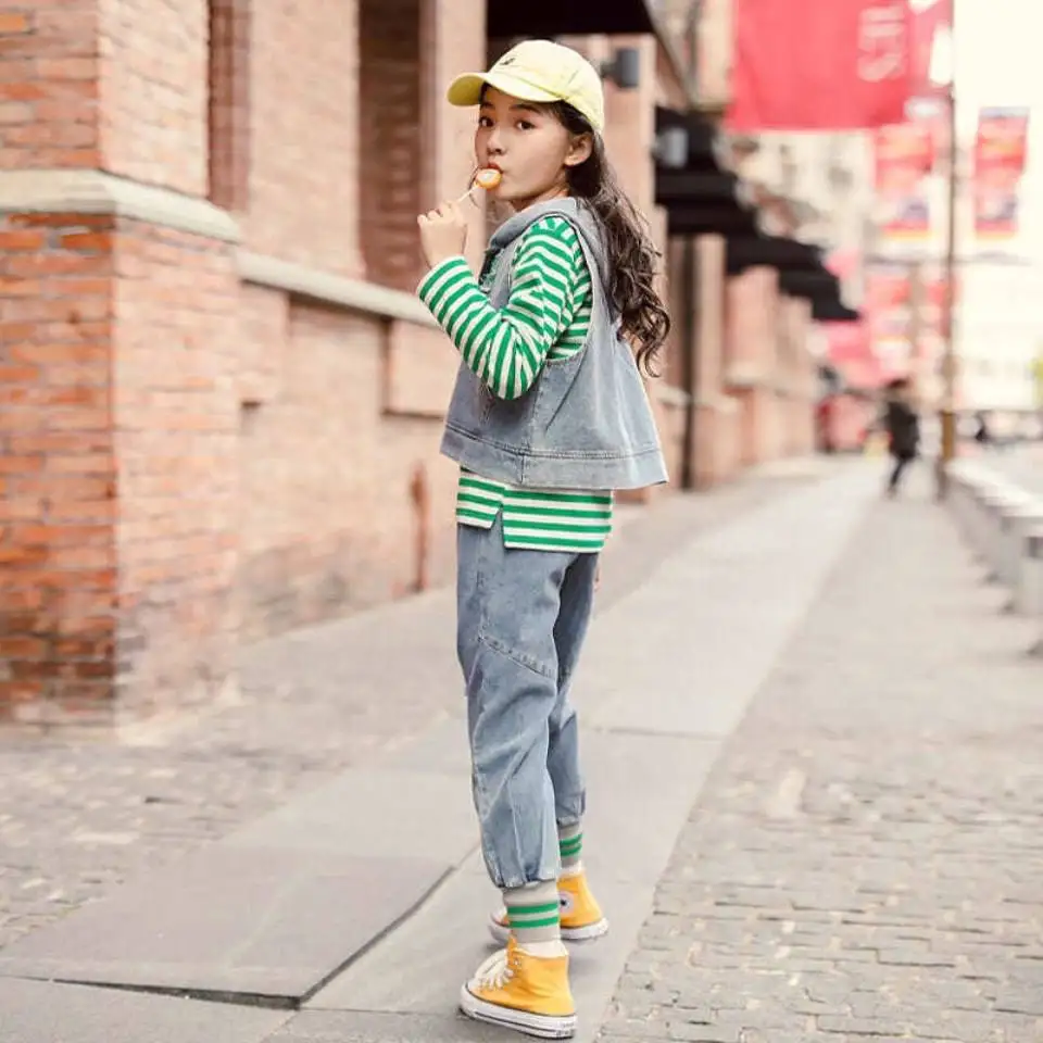 

Fashion Baby Girls Clothes Sets Striped Shirt Vest +Pants 3Pcs Autumnr Girls Outfit For Girl 3 4 5 6 7 8 9 10 12 Year Old