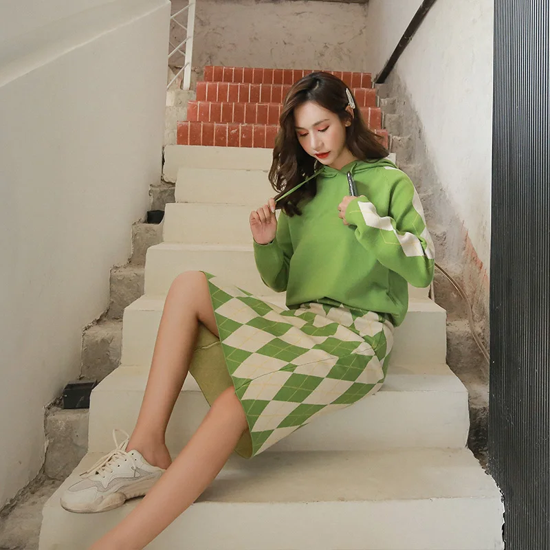 Осень и зима Новый Модный женский костюм свитер юбка из двух частей|Спортивные