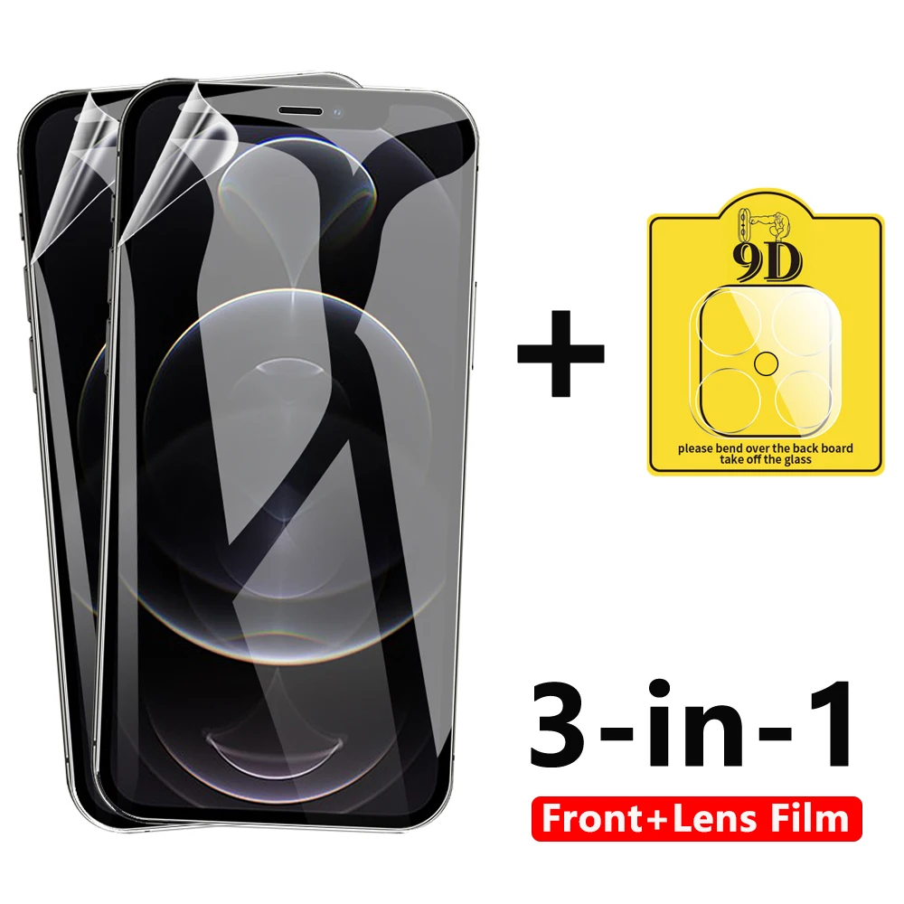 

3 in 1 Film For iPhone 12 Pro Max 12 Mini Front Hydrogel Film + Camera Lens Glass On For iPhone 12 Pro 12 Screen Protector Film