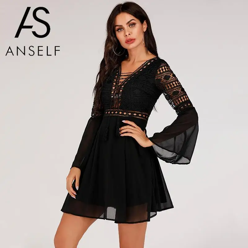 Сексуальное женское мини платье с перекрещивающимися ремешками кружевное