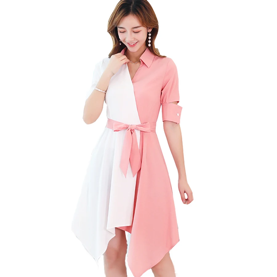 Простое Элегантное женское платье-рубашка офисное мини-платье с длинным рукавом