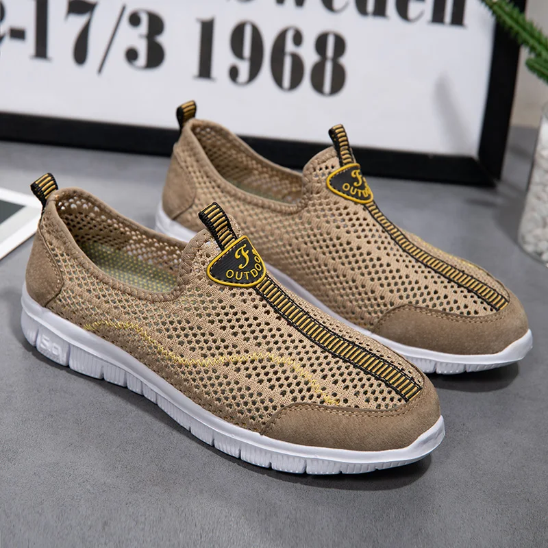 

2021 new summer big men's leather casual shoes net vamp air-permeable loafer hiking shoes and sandals