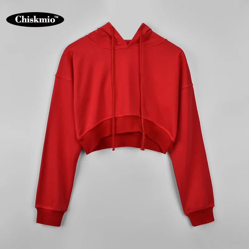 Женская хлопковая толстовка Chiskmio однотонная Короткая Толстовка на шнуровке худи