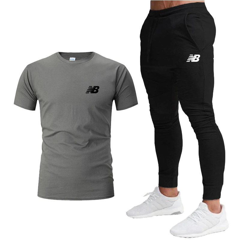 

2021 Men's Running set Tracksuit Sports T Shirt + Jogging pants Gym Fitness Fashion Quick Dry Sportswear workout Sport Suit