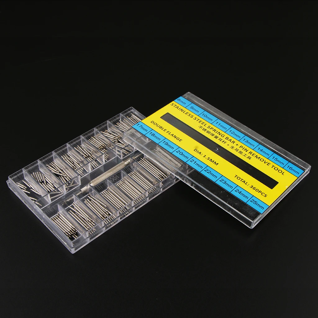 360 Pieces Watch Band Strap Spring Bar Link Pins Stainless Steel Repair Tool Kit