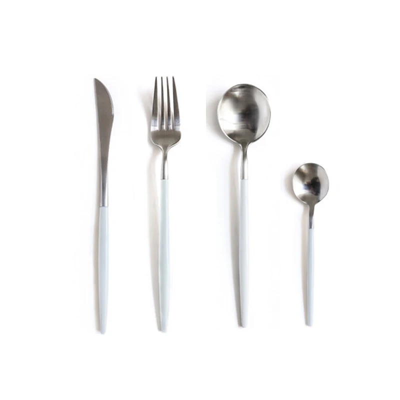 White Silver 4PCS Столовый набор, столовые приборы, ножи, вилки, ложки, посуда Wester, кухонная посуда, нержавеющая сталь, для дома, вечерние, свадебные украшения, набор посуды - Цвет: White Silver 4PCS
