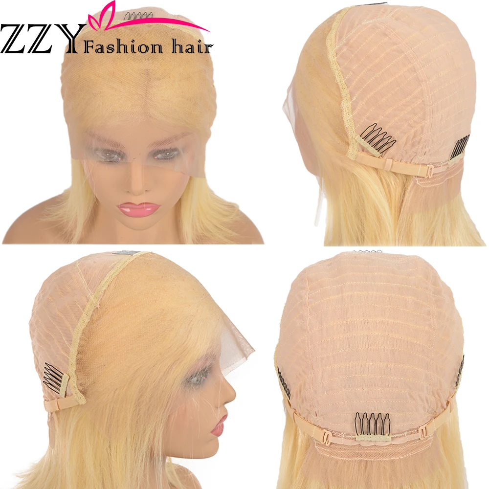 ZZY Fashion волосы прямые блонд 13х6 передние кружевные человеческие волосы парик Бразильский передний кружевной парик 150% плотность 613 нереми волосы парик